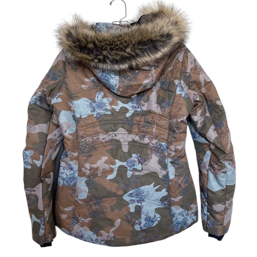 Obermeyer Ski Jacket Womens Size 6 Tuscany II Green Blue Camo Floral Faux Fur - Picture 4 of 12